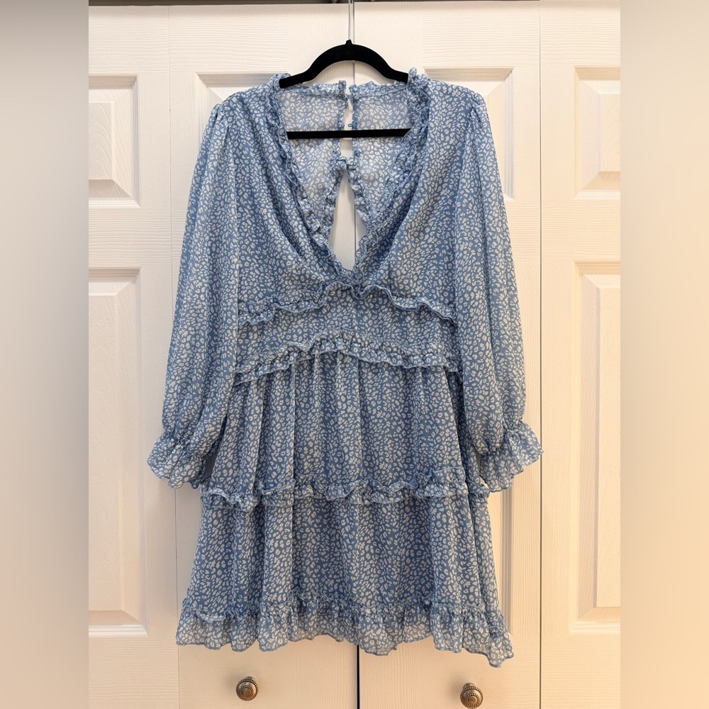 Blue Floral Ruffle Dress